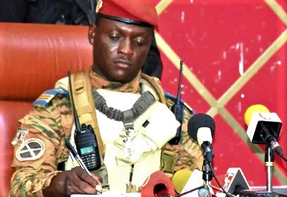 Burkina Faso's new self-proclaimed leader Capt. Ibrahim Traore in a meeting.  Credit: africanews-AFP